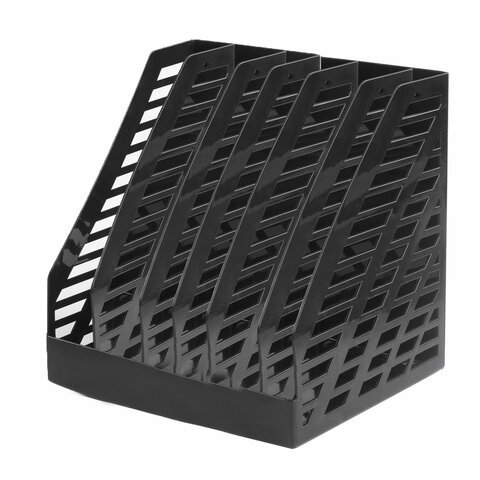 Лоток вертикальный для бумаг BRAUBERG MAXI Plus, 240 мм, 6 отделений, сетчатый, сборный, черный, 237015