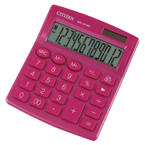 Калькулятор настольный CITIZEN SDC-812NRPKE, КОМПАКТНЫЙ 124х102 мм, 12 разрядов, двойное питание, РОЗОВЫЙ