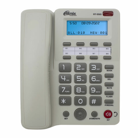 Телефон RITMIX RT-550 white, АОН, спикерфон, память 100 номеров, тональный/импульсный режим, белый, 80002154 Телефон RITMIX RT-550 white, АОН, спикерфон, память 100 номеров, тональный/импульсный режим, белый, 80002154