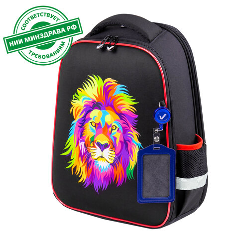 Ранец BRAUBERG FIT, 2 отделения, Colorful lion, 38х27х14 см, 270618