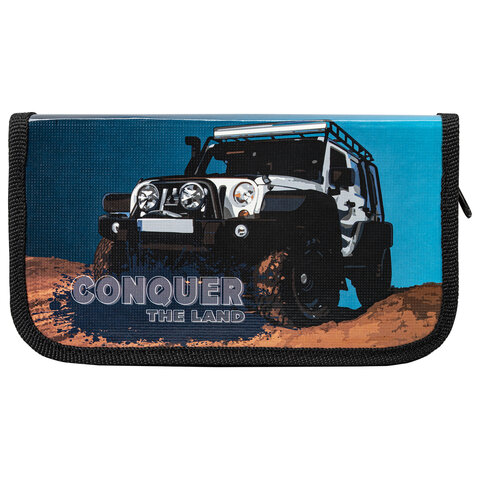 Пенал ПИФАГОР, 2 отделения, ламинированный картон, 19х11 см, Jeep, 270884