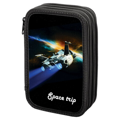 Пенал ПИФАГОР, 3 отделения, ламинированный картон, 19х11 см, Space trip, 270895