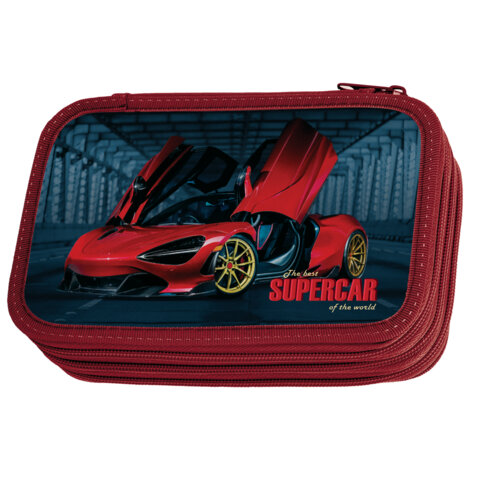 Пенал ПИФАГОР, 3 отделения, ламинированный картон, 19х11 см, Supercar, 270896