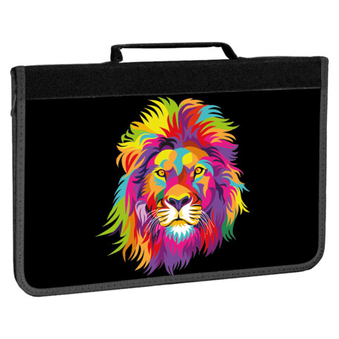 Папка для труда на молнии BRAUBERG А4 с ручкой, 1 отделение, органайзер, Colorful lion, 270993