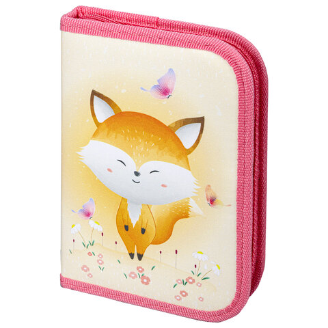 Пенал ПИФАГОР, 1 отделение, 1 откидная планка, полиэстер, 19х13 см, Smiling fox, 271014