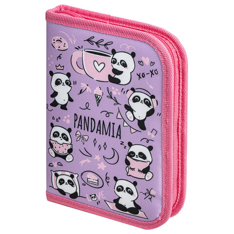 Пенал ПИФАГОР, 1 отделение, 1 откидная планка, полиэстер, 19х13 см, Panda bears, 271015