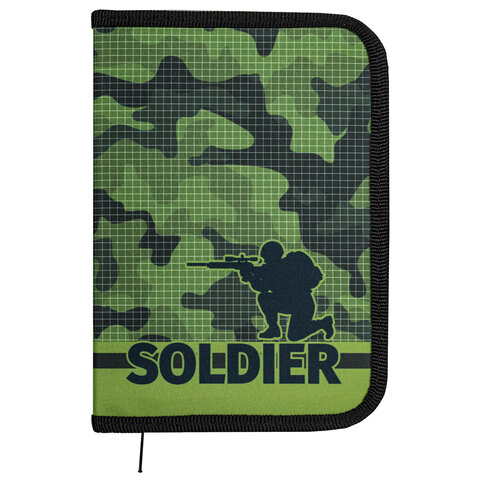 Пенал ПИФАГОР, 1 отделение, 2 откидные планки, полиэстер, 20х14 см, Soldier, 271021
