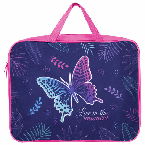 Папка на молнии с ручками BRAUBERG А4, 1 отделение, полиэстер, ширина 80 мм, Beautiful butterfly, 271128