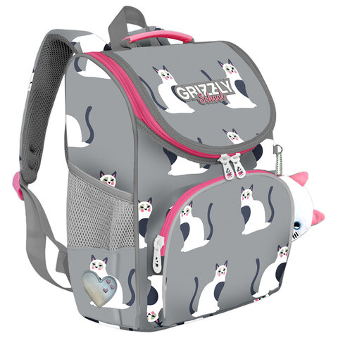 Ранец GRIZZLY анатомическая спинка, с мешком для обуви, для девочек, CATS, 33х25х13 см, RAm-284-11/1