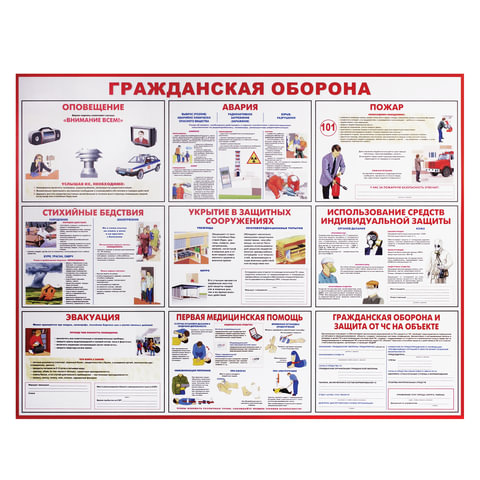 Доска-стенд информационная Гражданская оборона 910х700 мм, пластик