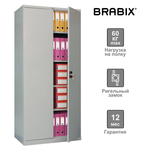 Шкаф металлический офисный BRABIX MK 18/91/37, 1830х915х370 мм, 45 кг, 4 полки, разборный, 291135, S204BR180102