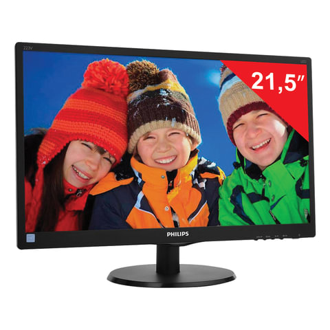 Монитор PHILIPS 223V5LSB2 (10/62), 21,5 (55 см), 1920x1080, 16:9, TN+film, 5 мс, 200 cd, VGA, черный