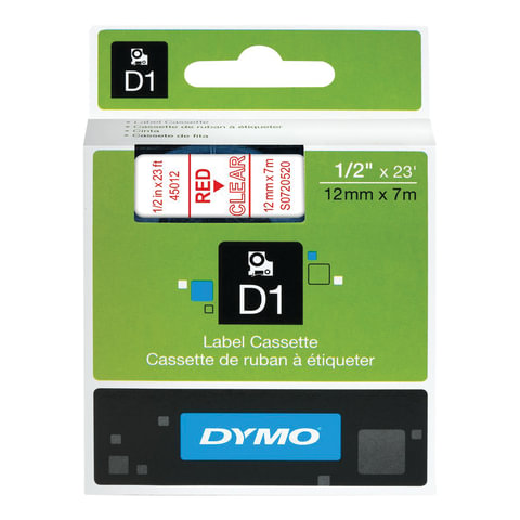 Картридж для принтеров этикеток DYMO D1, 12 мм х 7 м, лента пластиковая, красный шрифт, прозрачный фон, S0720520 Картридж для принтеров этикеток DYMO D1, 12 мм х 7 м, лента пластиковая, красный шрифт, прозрачный фон, S0720520