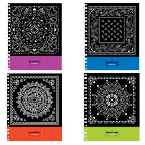 Тетрадь А5, 80 л., HATBER VK, спираль, клетка, обложка картон, BANDANA STYLE (4 вида), 80Т5C1сп, T280454 Тетрадь А5, 80 л., HATBER VK, спираль, клетка, обложка картон, BANDANA STYLE (4 вида), 80Т5C1сп, T280454