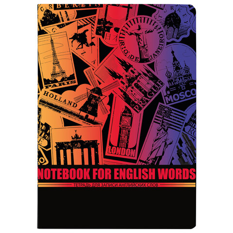 Тетрадь-словарь для записи английских слов, А5, 60 л., КОЖЗАМ, сшивка, клетка, World, BRAUBERG, 404038