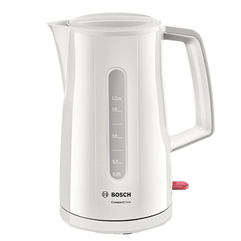 Чайник BOSCH TWK3A011, 1,7 л, 2400 Вт, закрытый нагревательный элемент, пластик, белый Чайник BOSCH TWK3A011, 1,7 л, 2400 Вт, закрытый нагревательный элемент, пластик, белый