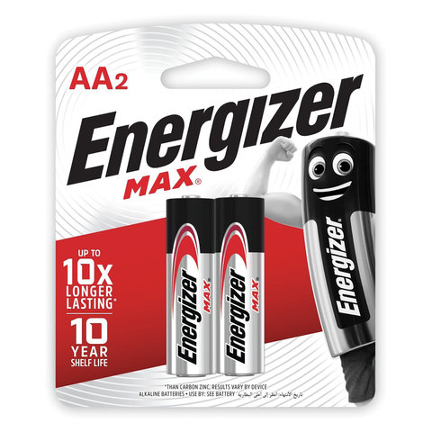 Батарейки КОМПЛЕКТ 2 шт., ENERGIZER Max, AA LR06, 15А, алкалиновые, пальчиковые, блистер, E300157000