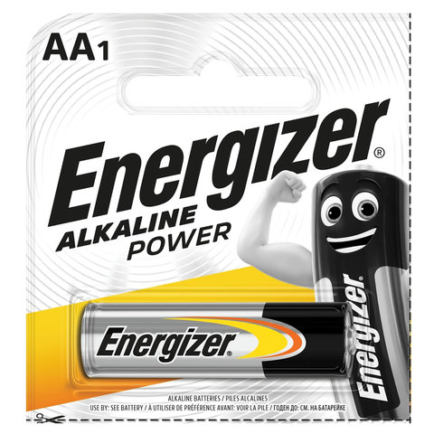 Батарейка ENERGIZER Alkaline Power, AA LR06, 15А, алкалиновая, пальчиковая, 1 шт., в блистере отрывной блок, E300140301