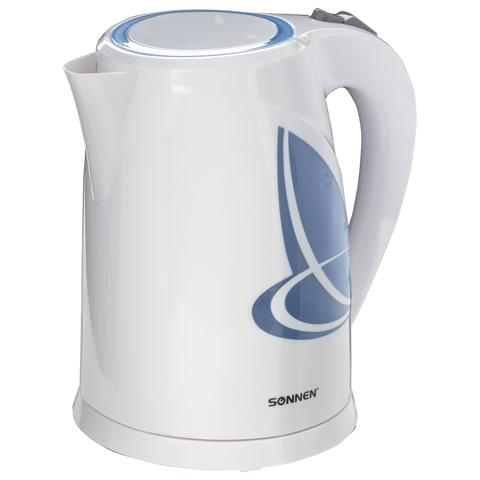 Чайник SONNEN KT-1767, 1,8 л, 2200 Вт, закрытый нагревательный элемент, пластик, белый/синий, 453416 Чайник SONNEN KT-1767, 1,8 л, 2200 Вт, закрытый нагревательный элемент, пластик, белый/синий, 453416