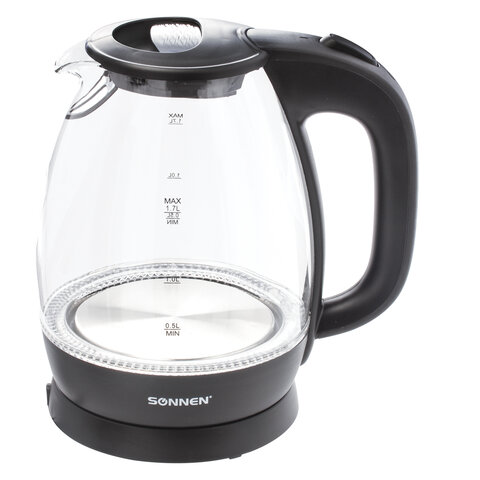 Чайник SONNEN KT-1786, 1,7 л, 2200 Вт, закрытый нагревательный элемент, стекло, 453422 Чайник SONNEN KT-1786, 1,7 л, 2200 Вт, закрытый нагревательный элемент, стекло, 453422