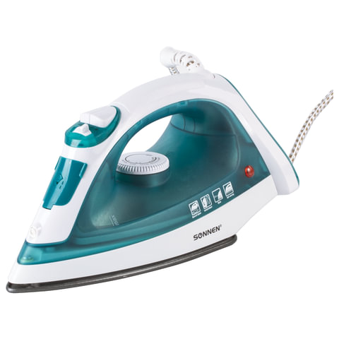 Утюг SONNEN SI-227, 2000 Вт, антипригарное покрытие, бирюзовый/белый, 453505 Утюг SONNEN SI-227, 2000 Вт, антипригарное покрытие, бирюзовый/белый, 453505