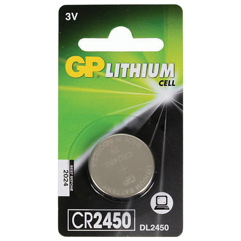 Батарейка литиевая GP Lithium CR2450 таблетка, дисковая, кнопочная 1 шт., блистер, CR2450-2C1 Батарейка литиевая GP Lithium CR2450 таблетка, дисковая, кнопочная 1 шт., блистер, CR2450-2C1