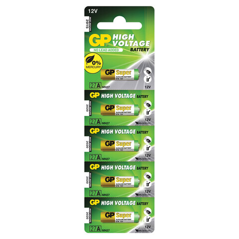 Батарейка GP High Voltage, 27 A, алкалиновая, для сигнализаций, 1 шт., в блистере (отрывной блок), 27AFRA-2C5 Батарейка GP High Voltage, 27 A, алкалиновая, для сигнализаций, 1 шт., в блистере (отрывной блок), 27AFRA-2C5
