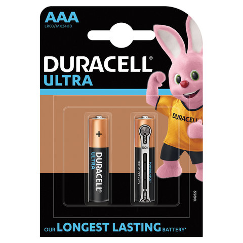 Батарейки КОМПЛЕКТ 2 шт., DURACELL Ultra, AAA (LR03, 24А), алкалиновые, мизинчиковые, блистер Батарейки КОМПЛЕКТ 2 шт., DURACELL Ultra, AAA (LR03, 24А), алкалиновые, мизинчиковые, блистер