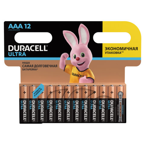 Батарейки КОМПЛЕКТ 12 шт., DURACELL Ultra, AAA (LR03, 24А), алкалиновые, мизинчиковые, блистер Батарейки КОМПЛЕКТ 12 шт., DURACELL Ultra, AAA (LR03, 24А), алкалиновые, мизинчиковые, блистер