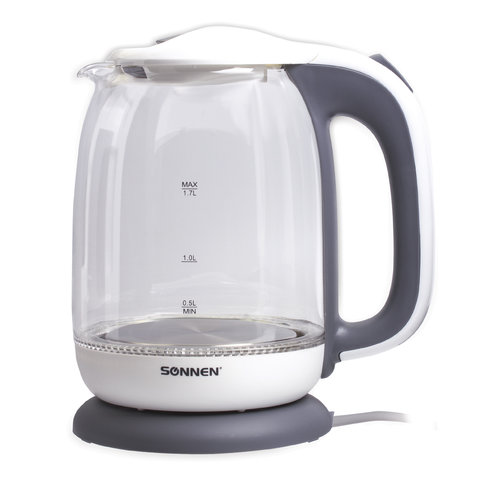 Чайник SONNEN KT-1792, 1,7 л, 2200 Вт, закрытый нагревательный элемент, стекло, белый, подсветка, 454348 Чайник SONNEN KT-1792, 1,7 л, 2200 Вт, закрытый нагревательный элемент, стекло, белый, подсветка, 454348