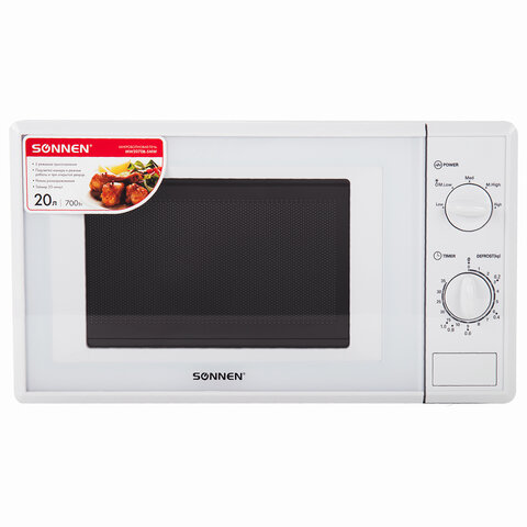 Микроволновая печь SONNEN MW2070B-5MW, 20 л, 700 Вт, таймер, механическое управление, белая, 454654 Микроволновая печь SONNEN MW2070B-5MW, 20 л, 700 Вт, таймер, механическое управление, белая, 454654