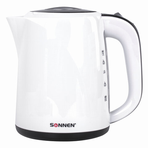 Чайник SONNEN KT-002B, 1,7 л, 2200 Вт, закрытый нагревательный элемент, пластик, белый/черный, 454994 Чайник SONNEN KT-002B, 1,7 л, 2200 Вт, закрытый нагревательный элемент, пластик, белый/черный, 454994