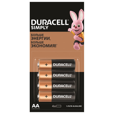 Батарейки КОМПЛЕКТ 4 шт. (отрывной блок) DURACELL Simply ОРИГИНАЛ, AA (LR6, 15А), алкалиновые, пальчиковые, Б0046868 Батарейки КОМПЛЕКТ 4 шт. (отрывной блок) DURACELL Simply ОРИГИНАЛ, AA (LR6, 15А), алкалиновые, пальчиковые, Б0046868