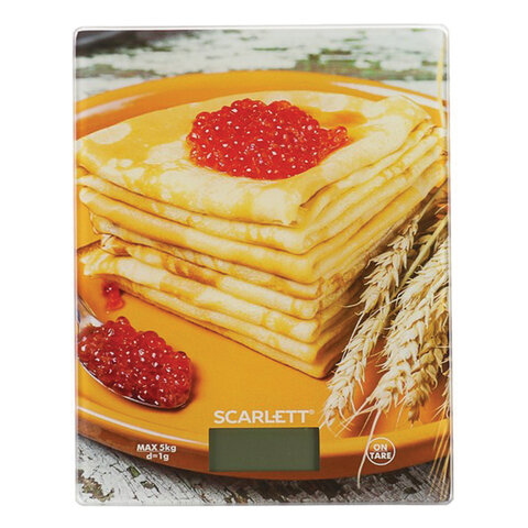 Весы кухонные SCARLETT SC-KS57P45 Блины, электронный дисплей, max вес 5 кг, тарокомпенсация, стекло Весы кухонные SCARLETT SC-KS57P45 Блины, электронный дисплей, max вес 5 кг, тарокомпенсация, стекло