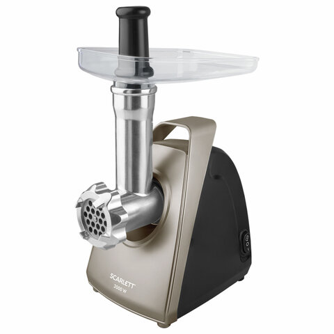 Мясорубка SCARLETT SC-MG45M18, 2000 Вт, производительность 2 кг/мин, 4 насадки, реверс, пластик, шампань Мясорубка SCARLETT SC-MG45M18, 2000 Вт, производительность 2 кг/мин, 4 насадки, реверс, пластик, шампань