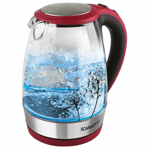 Чайник SCARLETT SC-EK27G49, 1,8 л, 2200 Вт, закрытый нагревательный элемент, стекло, красный Чайник SCARLETT SC-EK27G49, 1,8 л, 2200 Вт, закрытый нагревательный элемент, стекло, красный