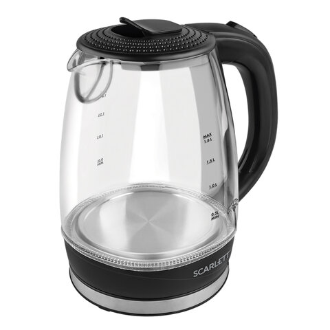 Чайник SCARLETT SC-EK27G53, 1,8 л, 2200 Вт, закрытый нагревательный элемент, стекло, черный Чайник SCARLETT SC-EK27G53, 1,8 л, 2200 Вт, закрытый нагревательный элемент, стекло, черный