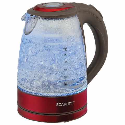 Чайник SCARLETT SC-EK27G62, 1,7 л, 2200 Вт, закрытый нагревательный элемент, стекло, красный Чайник SCARLETT SC-EK27G62, 1,7 л, 2200 Вт, закрытый нагревательный элемент, стекло, красный