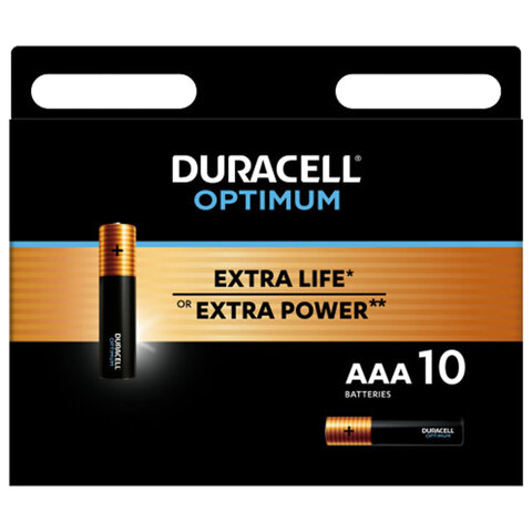 Батарейки КОМПЛЕКТ 10 шт., DURACELL Optimum, AAA LR03, 24А, х30 мощность, алкалиновые, мизинчиковые, 5014729