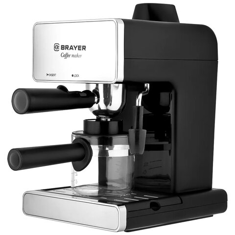 Кофеварка рожковая BRAYER BR1103, 950 Вт, объем 1,2 л, 4 бар, ручной капучинатор, серебро Кофеварка рожковая BRAYER BR1103, 950 Вт, объем 1,2 л, 4 бар, ручной капучинатор, серебро