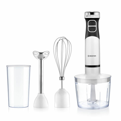 Блендер погружной BRAYER BR1242, 800 Вт, 2 скорости, 3 насадки, стакан, белый Блендер погружной BRAYER BR1242, 800 Вт, 2 скорости, 3 насадки, стакан, белый