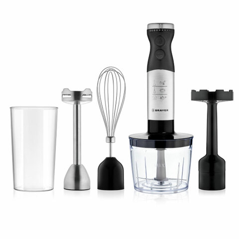 Блендер погружной BRAYER BR1244, 800 Вт, 8 скоростей, 4 насадки, стакан, черный Блендер погружной BRAYER BR1244, 800 Вт, 8 скоростей, 4 насадки, стакан, черный