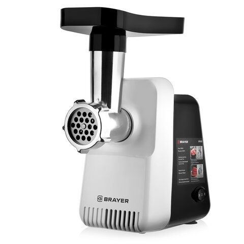 Мясорубка BRAYER BR1600, 1300 Вт, производительность 1,5 кг/мин, металлический шнек, реверс, пластик, белая/черная Мясорубка BRAYER BR1600, 1300 Вт, производительность 1,5 кг/мин, металлический шнек, реверс, пластик, белая/черная