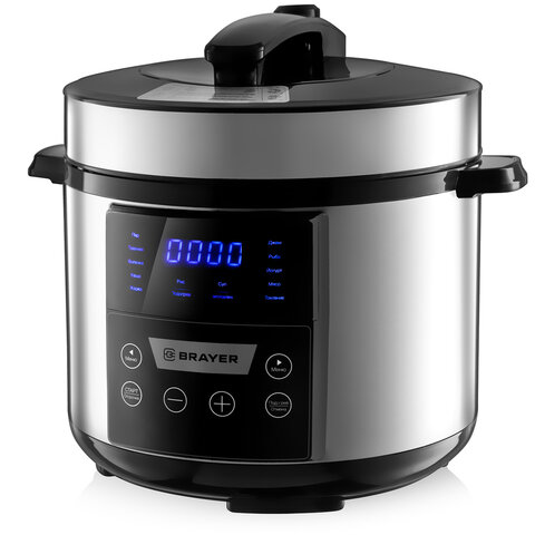 Мультиварка-скороварка BRAYER BR2400, 900 Вт, 5 л, 12 программ, серебро Мультиварка-скороварка BRAYER BR2400, 900 Вт, 5 л, 12 программ, серебро