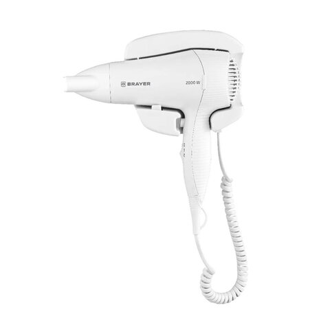 Фен для волос настенный BRAYER BR3021, 2000 Вт, пластиковый корпус, 2 скорости, белый Фен для волос настенный BRAYER BR3021, 2000 Вт, пластиковый корпус, 2 скорости, белый