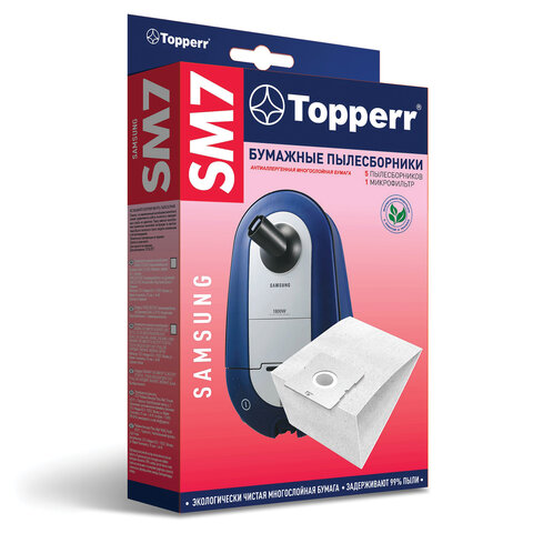 Мешок для пылесоса (пылесборник) бумажный TOPPERR SM7, SAMSUNG, КОМПЛЕКТ 5 шт., 1031 Мешок для пылесоса (пылесборник) бумажный TOPPERR SM7, SAMSUNG, КОМПЛЕКТ 5 шт., 1031