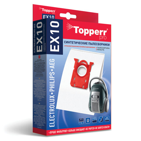 Мешок для пылесоса (пылесборник) синтетический TOPPERR EX10, ELECTROLUX, PHILIPS, AEG, КОМПЛЕКТ 4 шт., 1404 Мешок для пылесоса (пылесборник) синтетический TOPPERR EX10, ELECTROLUX, PHILIPS, AEG, КОМПЛЕКТ 4 шт., 1404