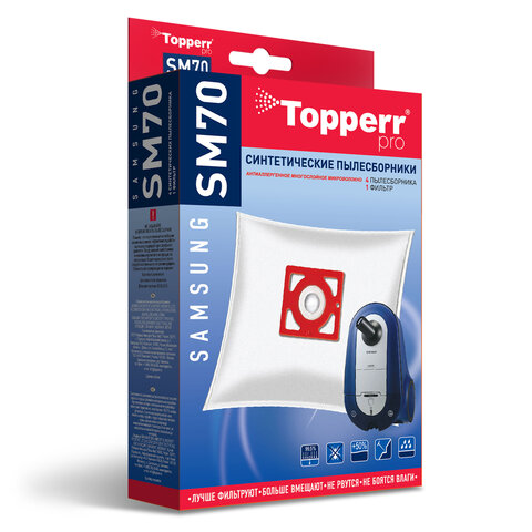Мешок для пылесоса (пылесборник) синтетический TOPPERR SM 70, SAMSUNG, КОМПЛЕКТ 4 шт., 1406 Мешок для пылесоса (пылесборник) синтетический TOPPERR SM 70, SAMSUNG, КОМПЛЕКТ 4 шт., 1406
