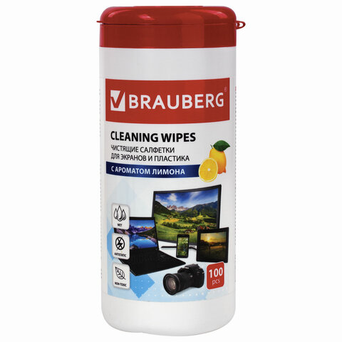 Салфетки для экранов всех типов и пластика BRAUBERG с ароматом ЛИМОН, туба 100 шт., влажные, 511688 Салфетки для экранов всех типов и пластика BRAUBERG с ароматом ЛИМОН, туба 100 шт., влажные, 511688