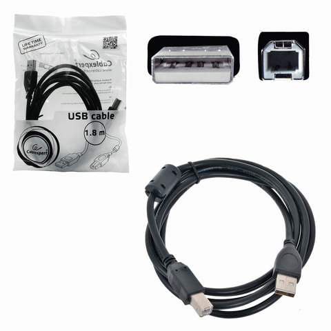 Кабель USB 2.0 AM-BM, 1,8 м, CABLEXPERT, 1 фильтр, для принтеров, МФУ и периферии, CCF-USB2-AMBM-6